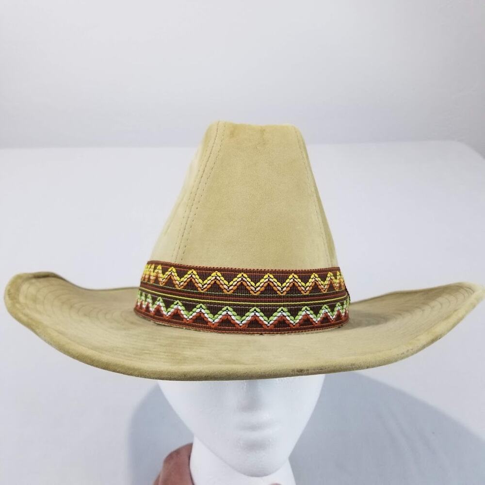 Scala Western Cowboy Rancher Hat Southwest Band Tan Wide Brim Mens M 7–7⅛